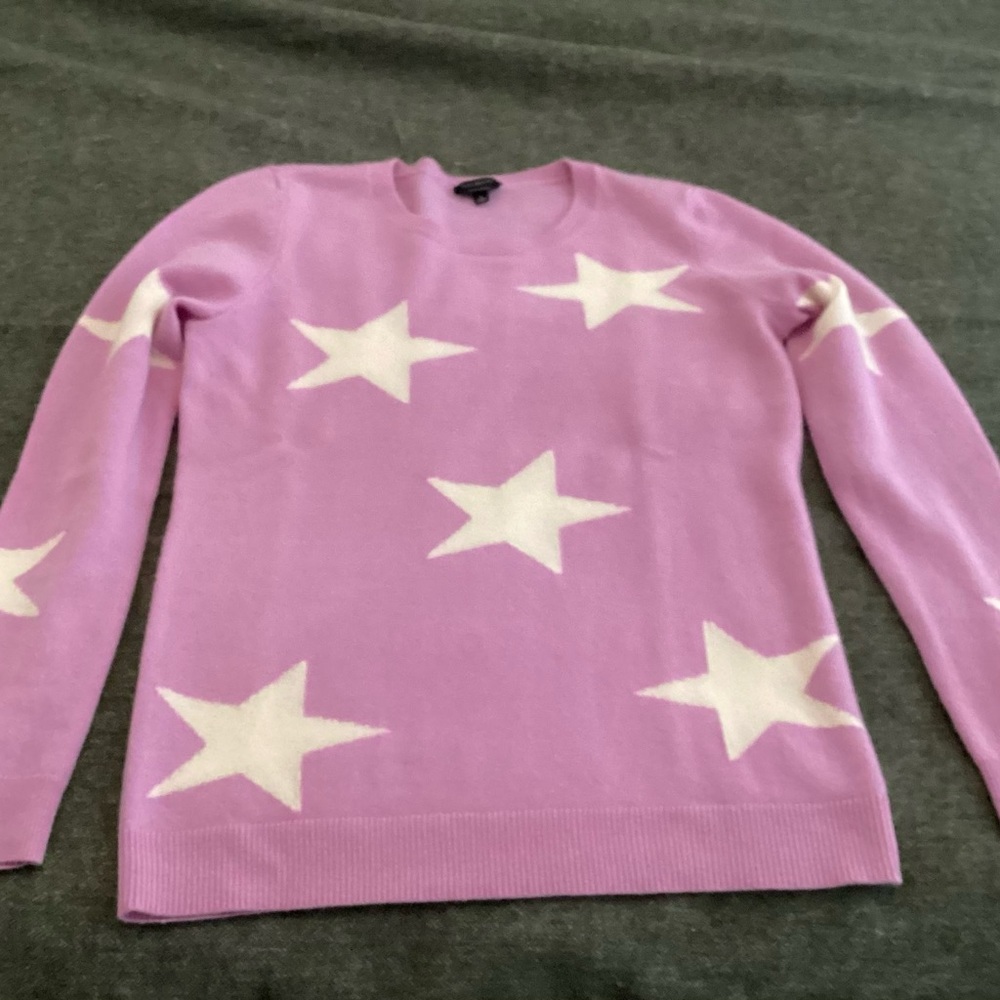Talbots Pure Cashmere Lavender Sweater with White Stars